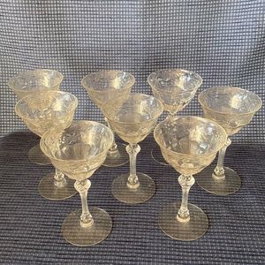 Set of 8 Cocktail Etched Crystal Glasses